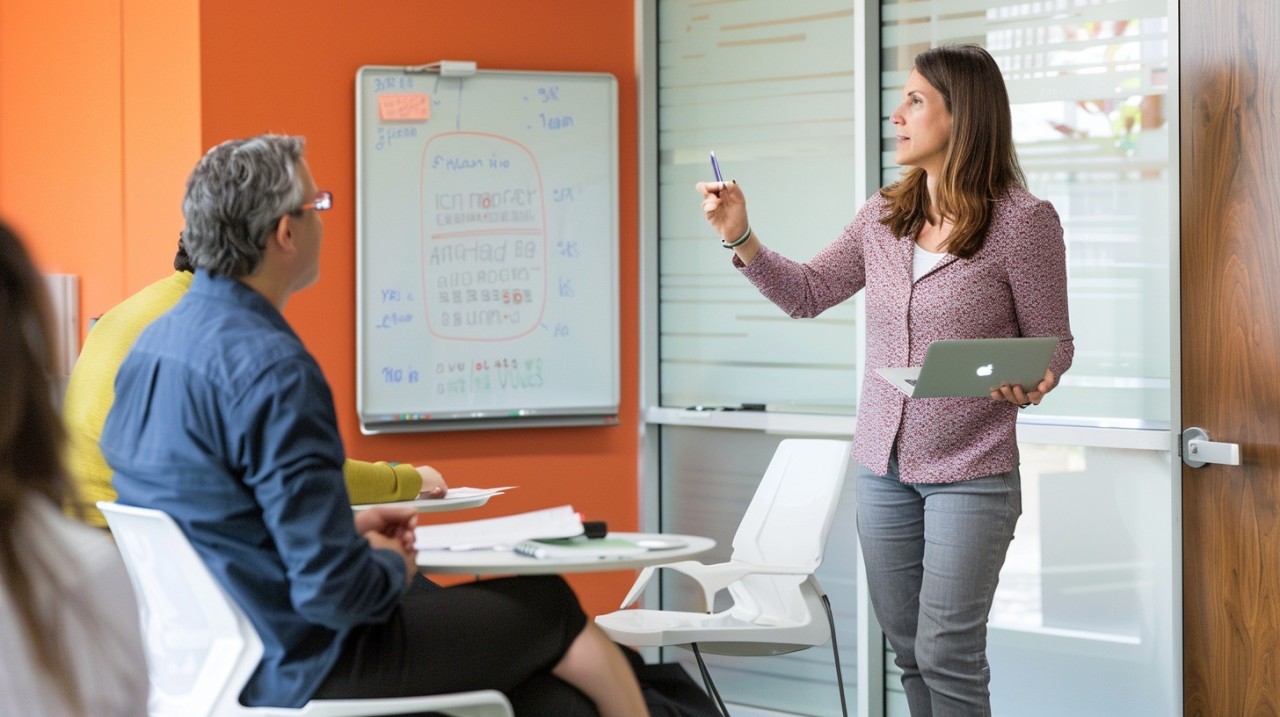 Medarbetare som presenterar inför kollegor – symbol för att ansvar kan vara en väg till växande